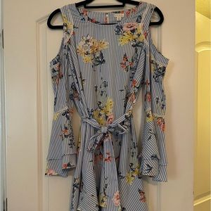 Open Shoulder Seersucker Dress